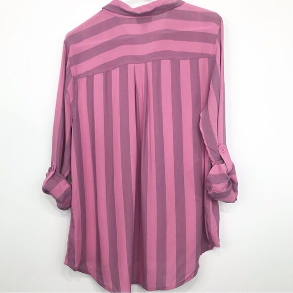 A.N.A. Pink Striped Button Up Lightweight Roll tab Long Sleeve Blouse- NEW - Picture 3 of 13